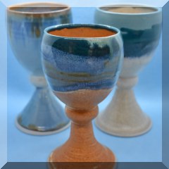 P02. Set of 3 studio pottery wine goblets. 7”h - $24